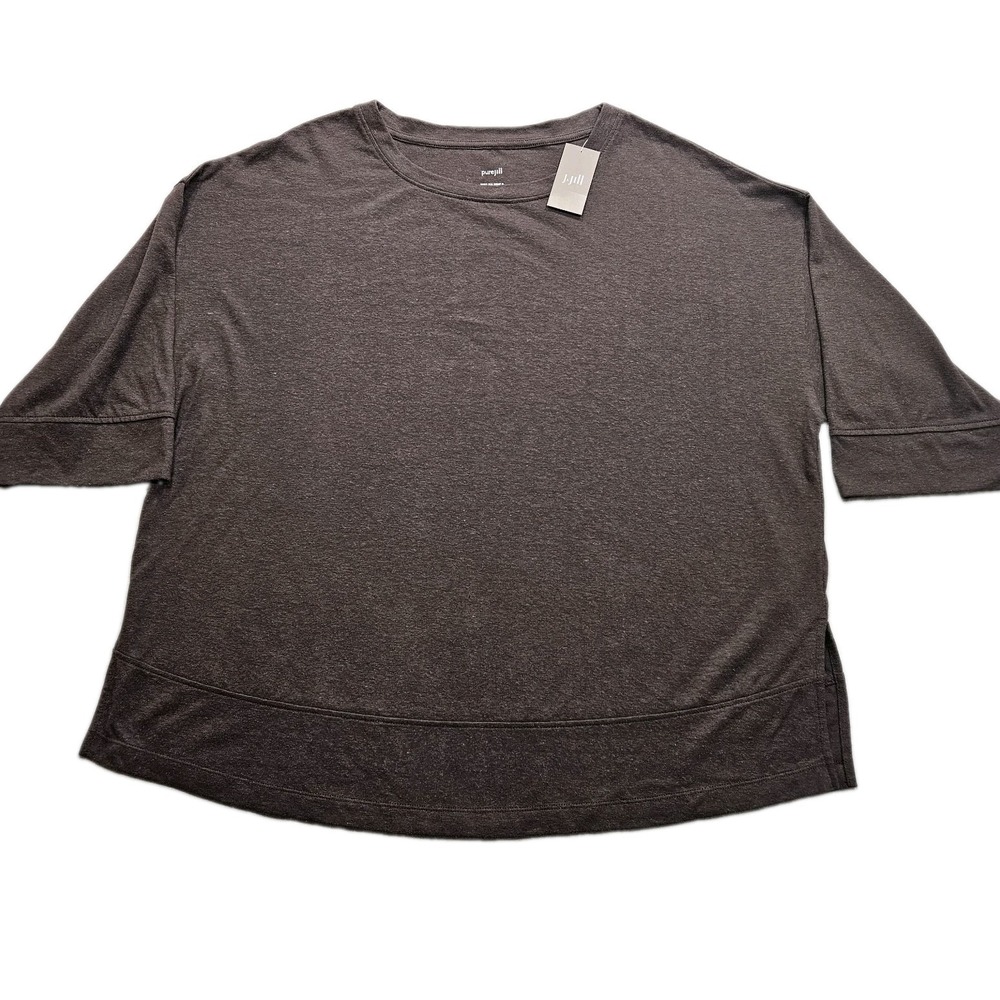 Pure Jill Tunic Womens XL Petite Brown Hemp Cotton Knit Seamed Minimalist Boho